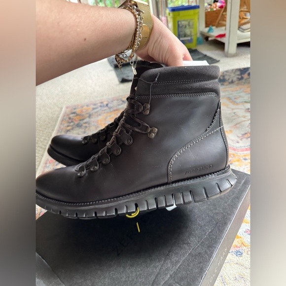 NIB Cole Haan zero grand hiker WP Black Rugged Boots black leather - Picture 4 of 6